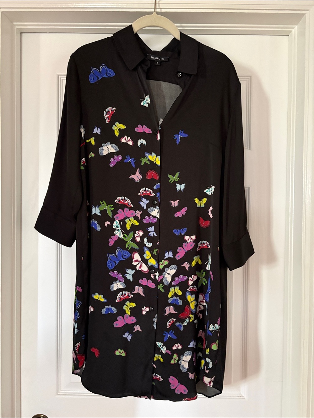 ⭐️MI JONG LEE Flutter Print Georgette LONG COLLARED SHIRT 8